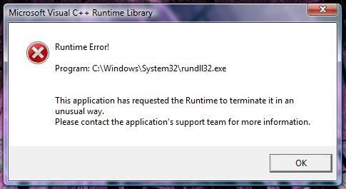 windows vista rundll32.exe application not found