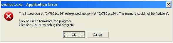 область хранения ошибок приложения Windows XP не может быть записана