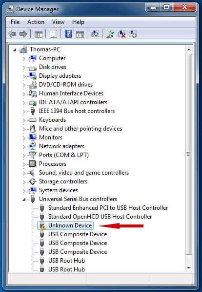 device manager usb unknown device
